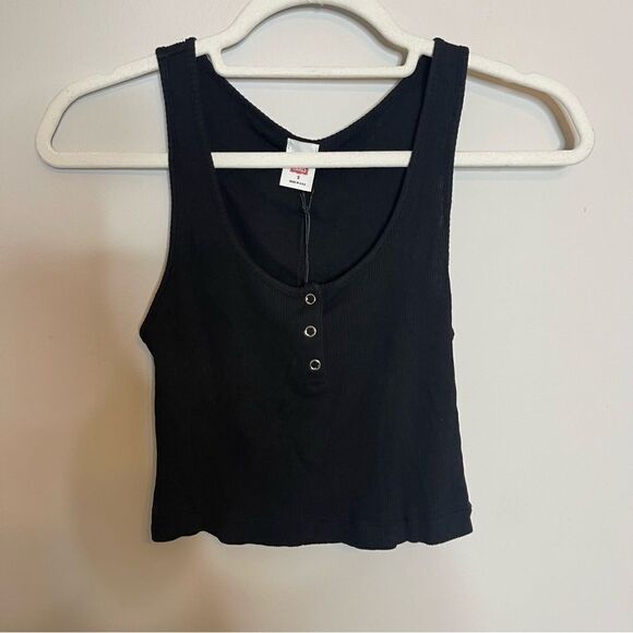 Re/Done Black ribbed Henley tank top. NEw Small - Picture 2 of 6